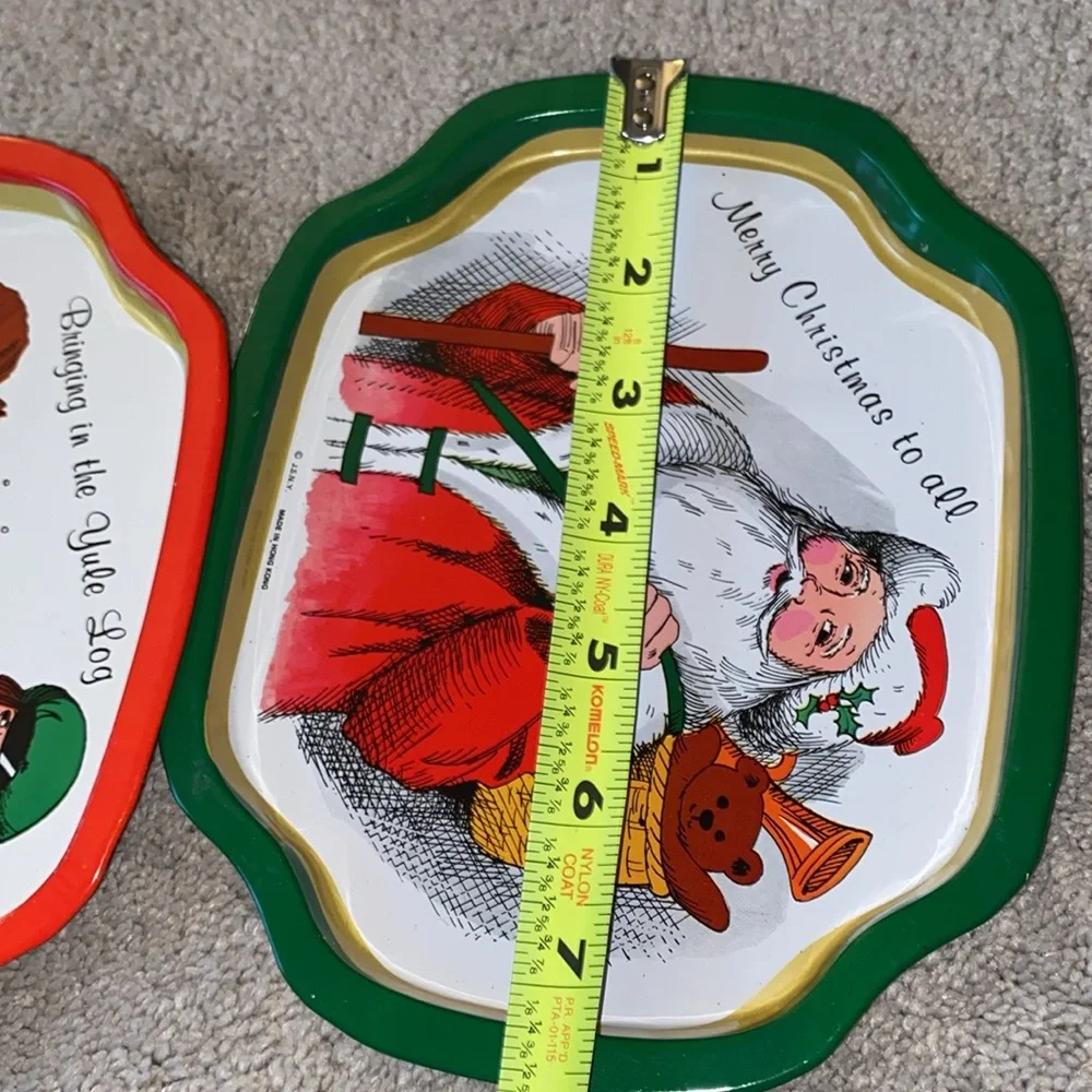 Vintage JSNY Christmas Metal Cookie Snack Tray Set ‎ Hong Kong Made (3)